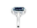 White gold Emerald Cut Aquamarine Solitaire Ring with Flower Prong Setting and Classic Band_17