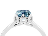 White gold Emerald Cut Aquamarine Solitaire Ring with Flower Prong Setting and Classic Band_28