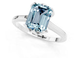White gold Emerald Cut Aquamarine Solitaire Ring with Flower Prong Setting and Classic Band_50