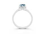 White gold Emerald Cut Aquamarine Solitaire Ring with Flower Prong Setting and Classic Band_52