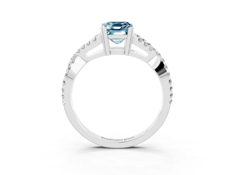 White gold Emerald Cut Aquamarine Solitaire Ring with Four-Prong Setting and Twisted Pavé Band_3