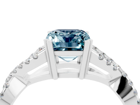 White gold Emerald Cut Aquamarine Solitaire Ring with Four-Prong Setting and Twisted Pavé Band_4
