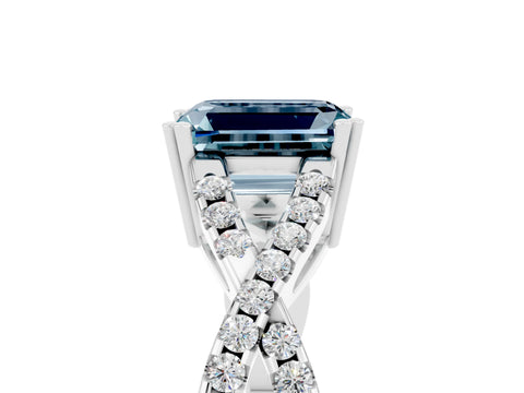 White gold Emerald Cut Aquamarine Solitaire Ring with Four-Prong Setting and Twisted Pavé Band_5