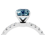 White gold Emerald Cut Aquamarine Solitaire Ring with Pavé Accents and Four-Prong Setting_4
