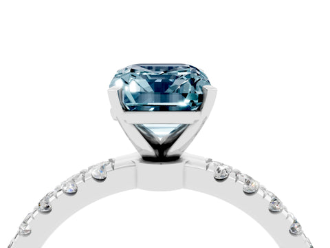 White gold Emerald Cut Aquamarine Solitaire Ring with Pavé Accents and Four-Prong Setting_4