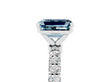 White gold Emerald Cut Aquamarine Solitaire Ring with Pavé Accents and Four-Prong Setting_5