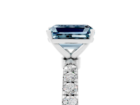 White gold Emerald Cut Aquamarine Solitaire Ring with Pavé Accents and Four-Prong Setting_5