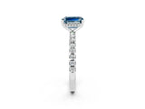 White gold Emerald Cut Aquamarine Solitaire Ring with Pavé Band and Four-Prong Setting_26