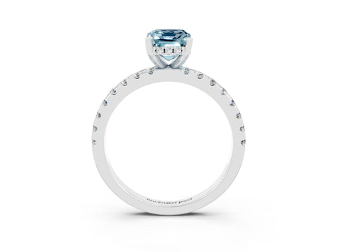 White gold Emerald Cut Aquamarine Solitaire Ring with Pavé Band and Four-Prong Setting_27