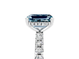 White gold Emerald Cut Aquamarine Solitaire Ring with Pavé Band and Four-Prong Setting_29
