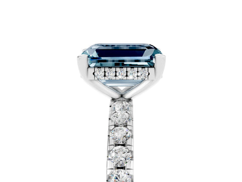 White gold Emerald Cut Aquamarine Solitaire Ring with Pavé Band and Four-Prong Setting_29