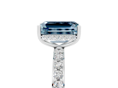 White gold Emerald Cut Aquamarine Solitaire Ring with Pavé Band and Hidden Halo_29