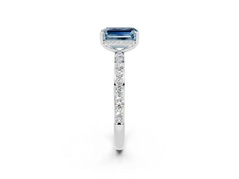 White gold Emerald Cut Aquamarine Solitaire Ring with Pavé Band and Hidden Halo_44