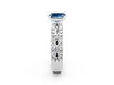 White gold Emerald Cut Aquamarine Solitaire Ring with Pavé and Channel Set Band_12