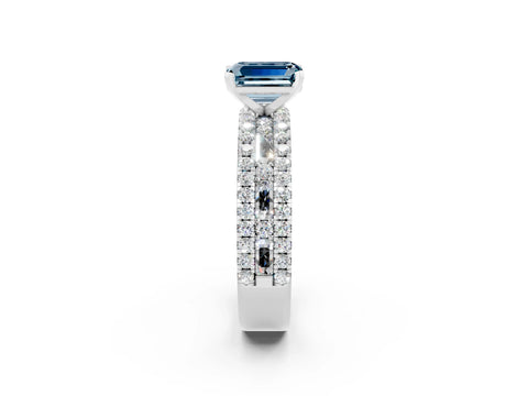 White gold Emerald Cut Aquamarine Solitaire Ring with Pavé and Channel Set Band_12
