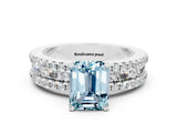 White gold Emerald Cut Aquamarine Solitaire Ring with Pavé and Channel Set Band_12