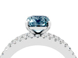 White gold Emerald Cut Aquamarine Solitaire Ring with Pavé and Channel Set Band_16