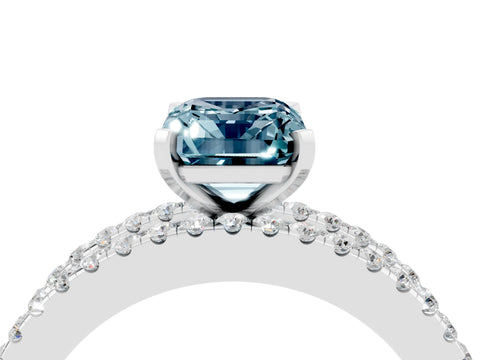 White gold Emerald Cut Aquamarine Solitaire Ring with Pavé and Channel Set Band_16