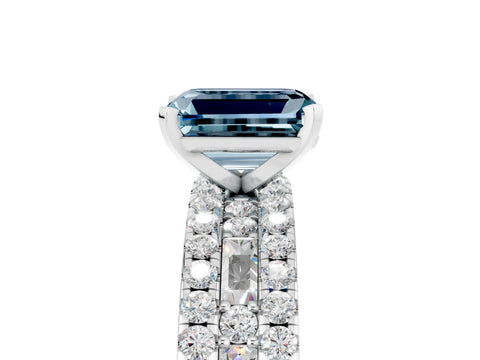 White gold Emerald Cut Aquamarine Solitaire Ring with Pavé and Channel Set Band_17