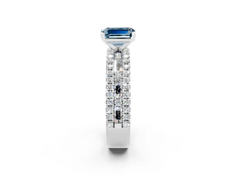 White gold Emerald Cut Aquamarine Solitaire Ring with Pavé and Channel Set Band_24