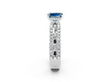 White gold Emerald Cut Aquamarine Solitaire Ring with Pavé and Channel Set Band_26