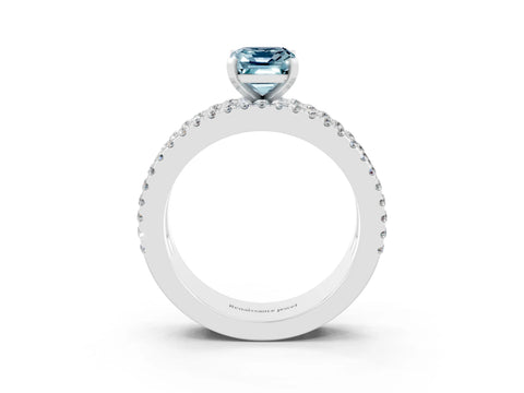 White gold Emerald Cut Aquamarine Solitaire Ring with Pavé and Channel Set Band_27