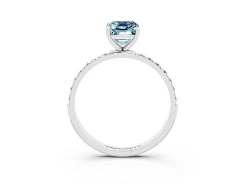 White gold Emerald Cut Aquamarine Solitaire Ring with Pave Band and Four Prong Setting_15