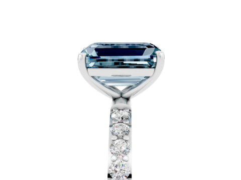 White gold Emerald Cut Aquamarine Solitaire Ring with Pave Band and Four Prong Setting_17