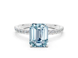 White gold Emerald Cut Aquamarine Solitaire Ring with Pave Band and Four Prong Setting_24