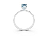 White gold Emerald Cut Aquamarine Solitaire Ring with Pave Band and Four Prong Setting_27
