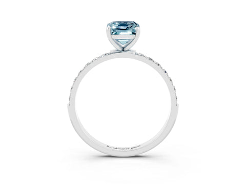 White gold Emerald Cut Aquamarine Solitaire Ring with Pave Band and Four Prong Setting_27