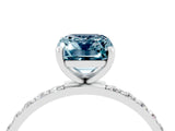 White gold Emerald Cut Aquamarine Solitaire Ring with Pave Band and Four Prong Setting_28