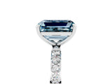 White gold Emerald Cut Aquamarine Solitaire Ring with Pave Band and Four Prong Setting_29