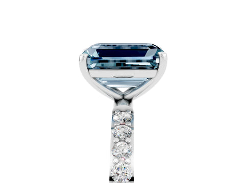 White gold Emerald Cut Aquamarine Solitaire Ring with Pave Band and Four Prong Setting_29