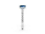 14K White Gold Aquamarine Solitaire Ring with Round Pavé Band and Four-Prong Setting