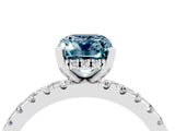 14K White Gold Aquamarine Solitaire Ring with Round Pavé Band and Four-Prong Setting