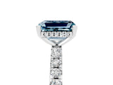 14K White Gold Aquamarine Solitaire Ring with Round Pavé Band and Four-Prong Setting