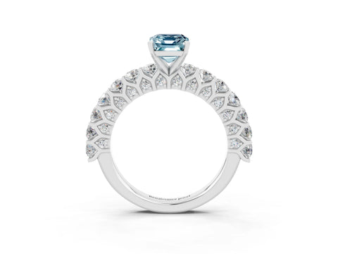 White gold Emerald Cut Aquamarine Solitaire Ring with Shared Prong Pavé Band and Four-Prong Setting_3