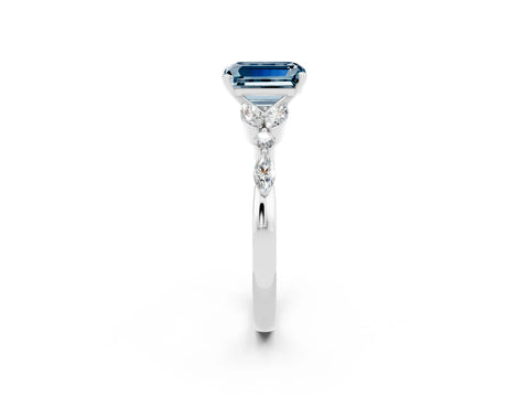 White gold Emerald Cut Aquamarine Solitaire Ring with Side Stones and Four-Prong Setting_14