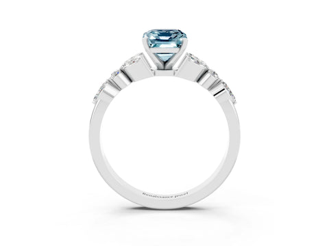 White gold Emerald Cut Aquamarine Solitaire Ring with Side Stones and Four-Prong Setting_15