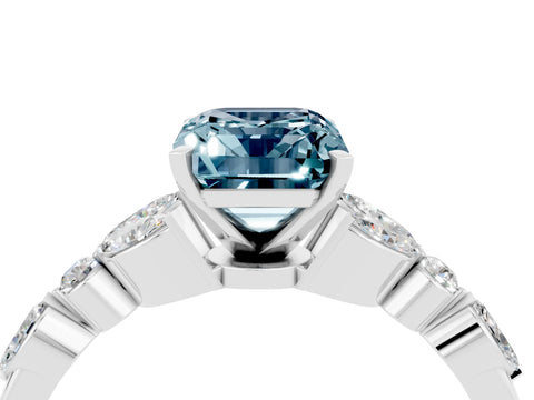 White gold Emerald Cut Aquamarine Solitaire Ring with Side Stones and Four-Prong Setting_16