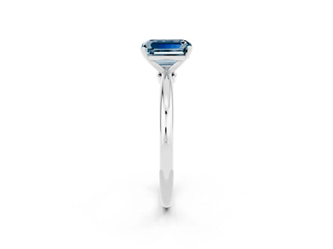 White gold Emerald Cut Aquamarine Solitaire Ring with Six-Prong Setting and Classic Band_14