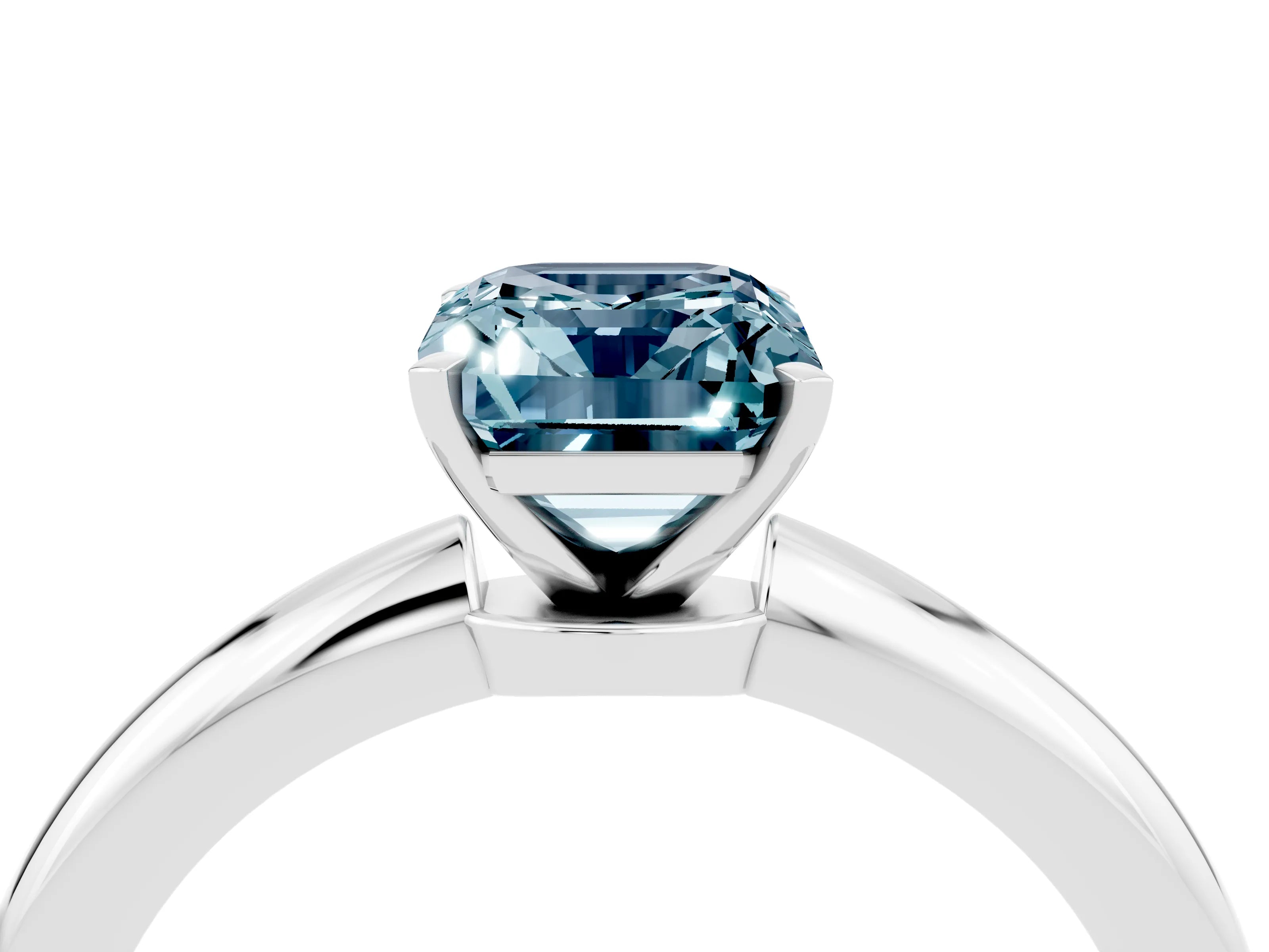 White gold Emerald Cut Aquamarine Solitaire Ring with Six-Prong Setting and Classic Band_16
