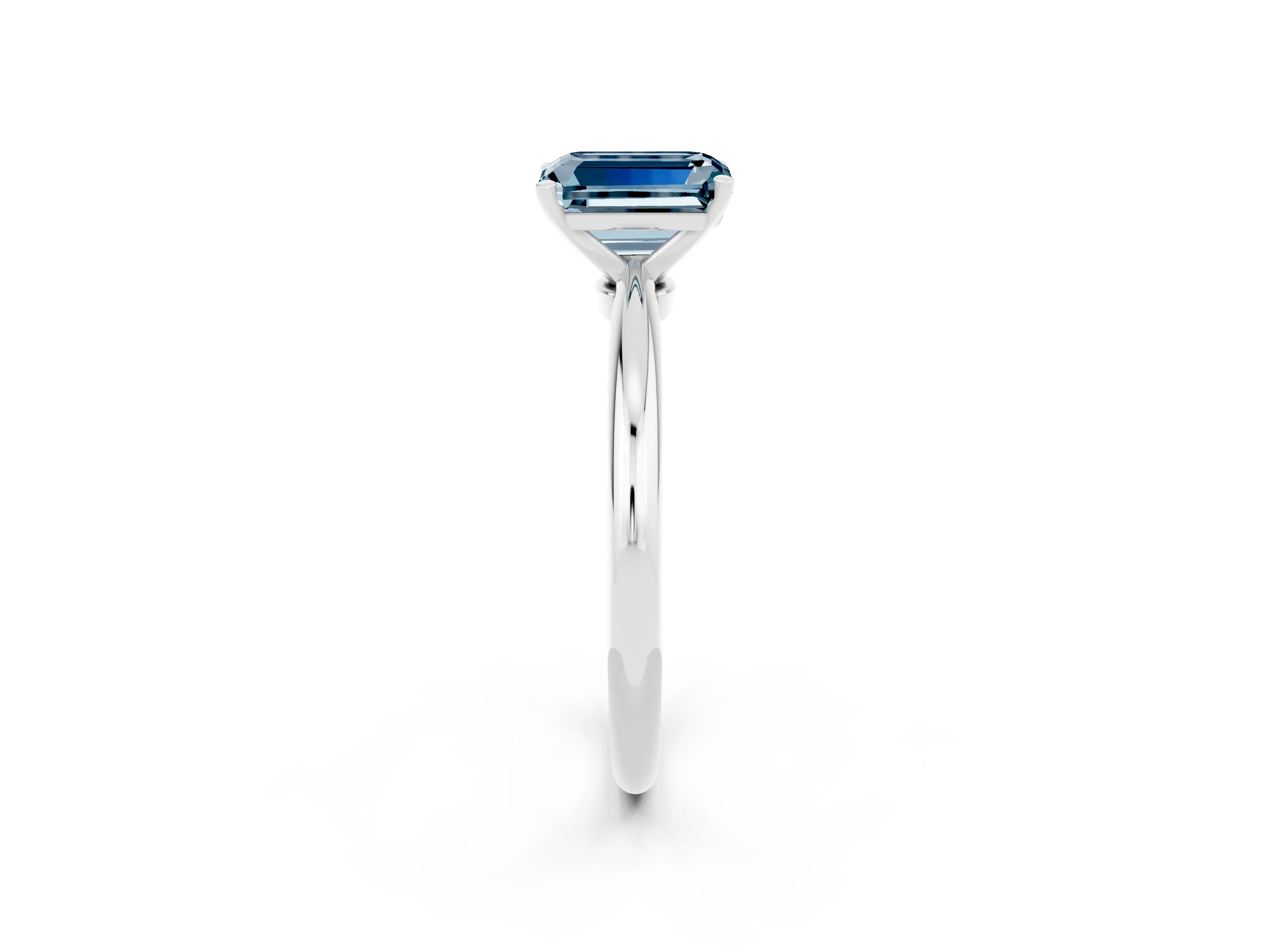 White gold Emerald Cut Aquamarine Solitaire Ring with Six-Prong Setting and Classic Band_2