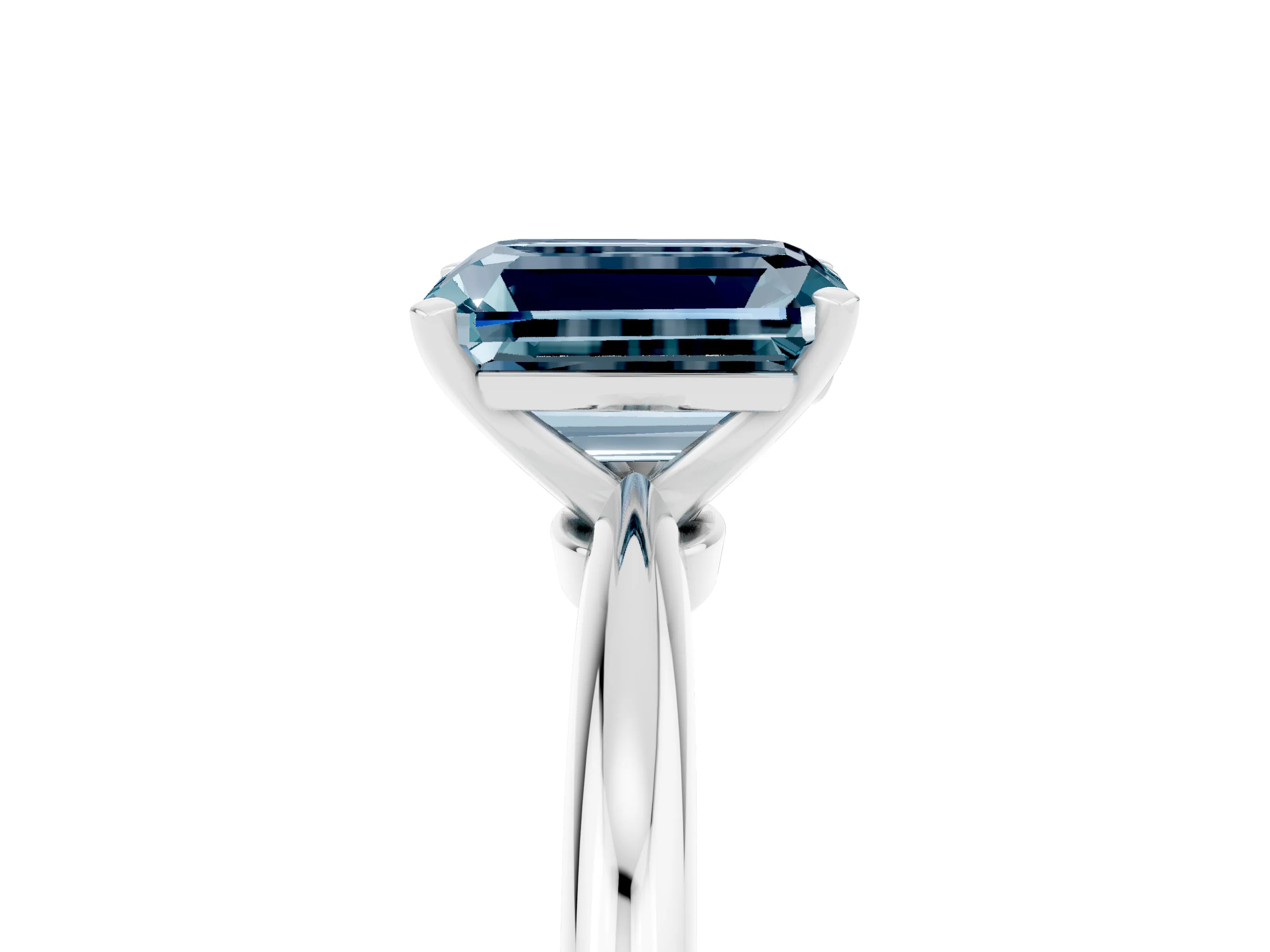 White gold Emerald Cut Aquamarine Solitaire Ring with Six-Prong Setting and Classic Band_5