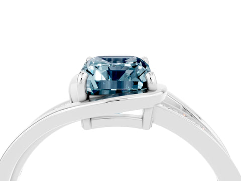 White gold Emerald Cut Aquamarine Solitaire Ring with Split Shank and Prong Setting_4