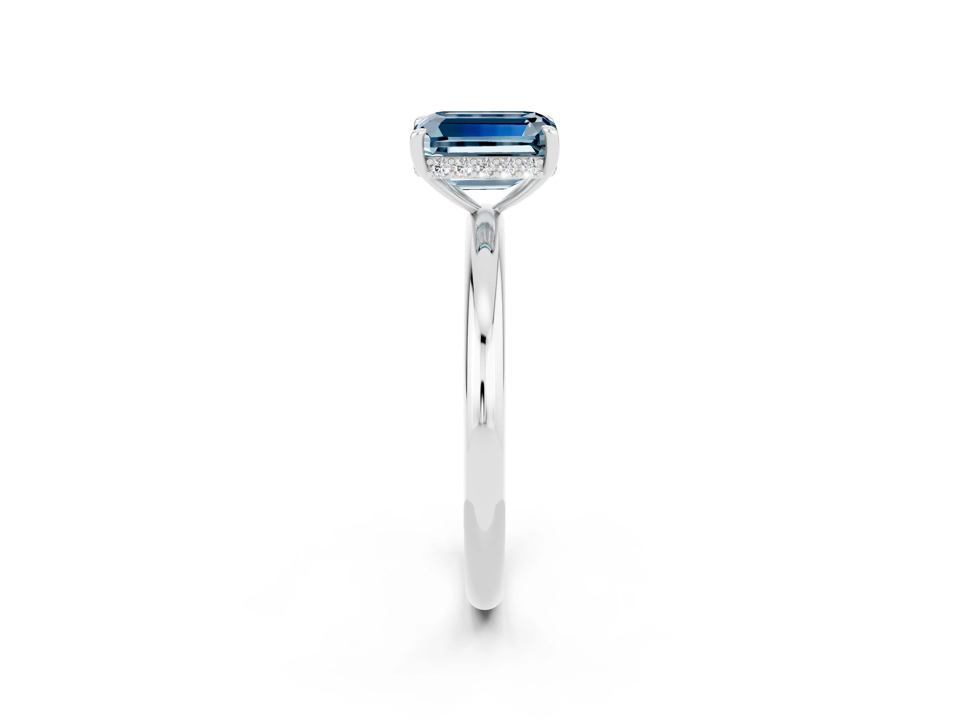 White gold Emerald Cut Aquamarine Solitaire Ring with Thin Band and Four-Prong Setting_14