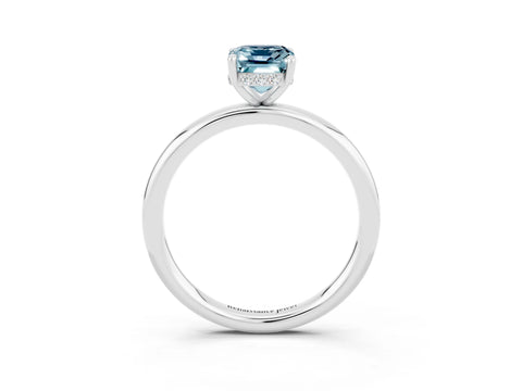 White gold Emerald Cut Aquamarine Solitaire Ring with Thin Band and Four-Prong Setting_15
