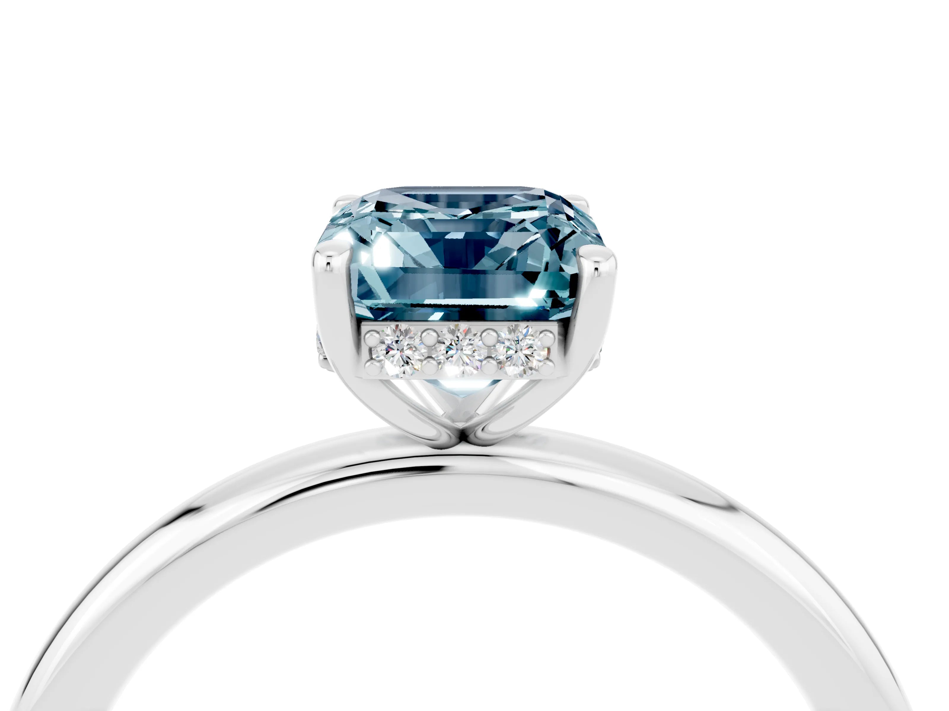 White gold Emerald Cut Aquamarine Solitaire Ring with Thin Band and Four-Prong Setting_16