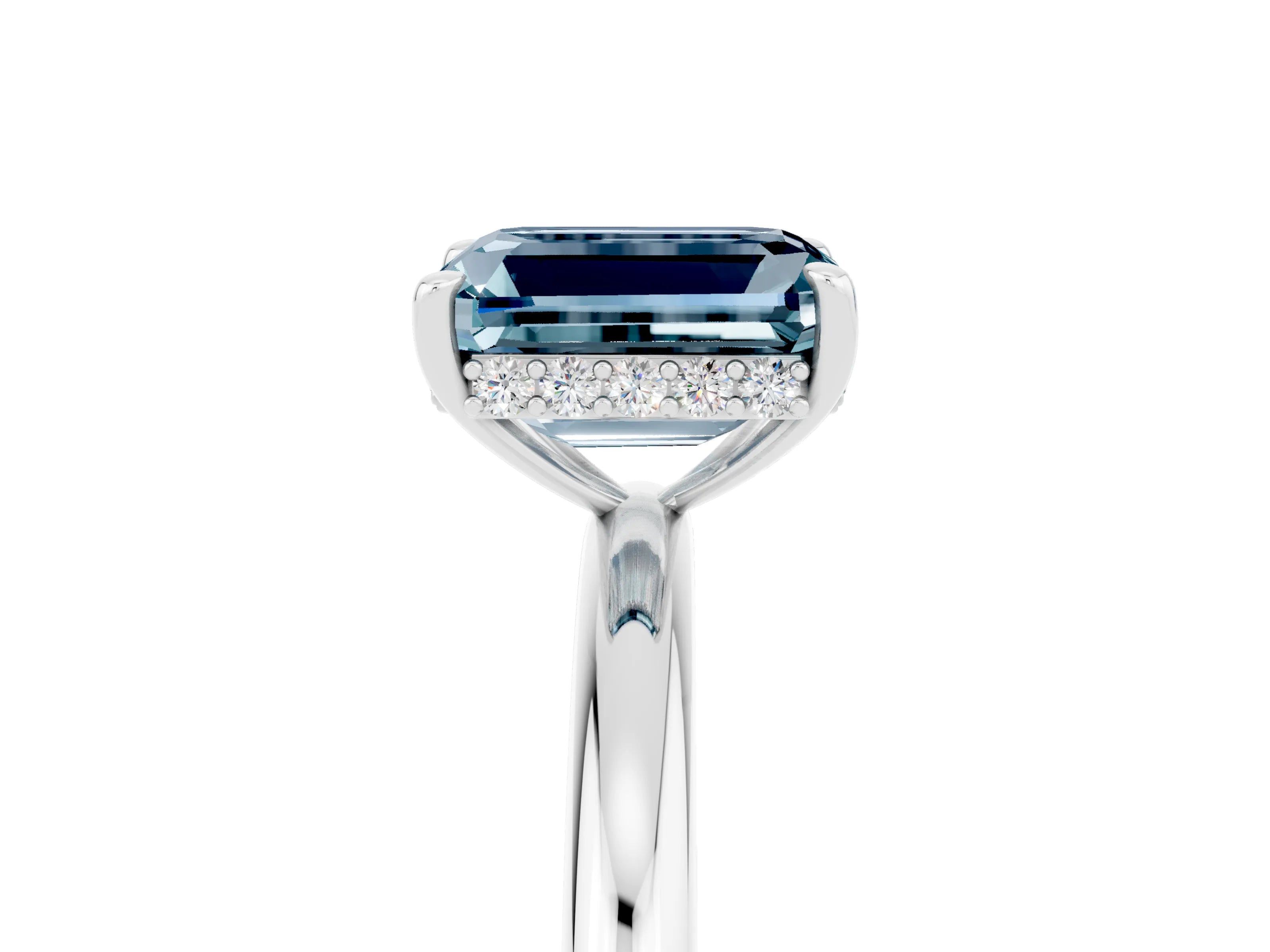 White gold Emerald Cut Aquamarine Solitaire Ring with Thin Band and Four-Prong Setting_17